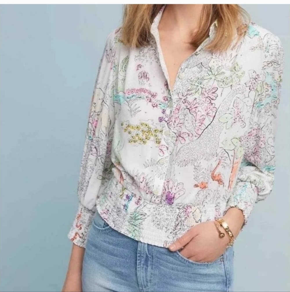 Anthropologie Maeve Paint By Numbers blouse, Large, Excellent Used Condition